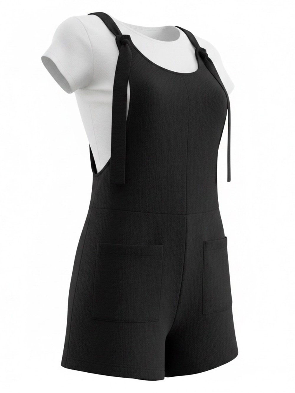 Black Tie-Shoulder Romper Overalls - Women